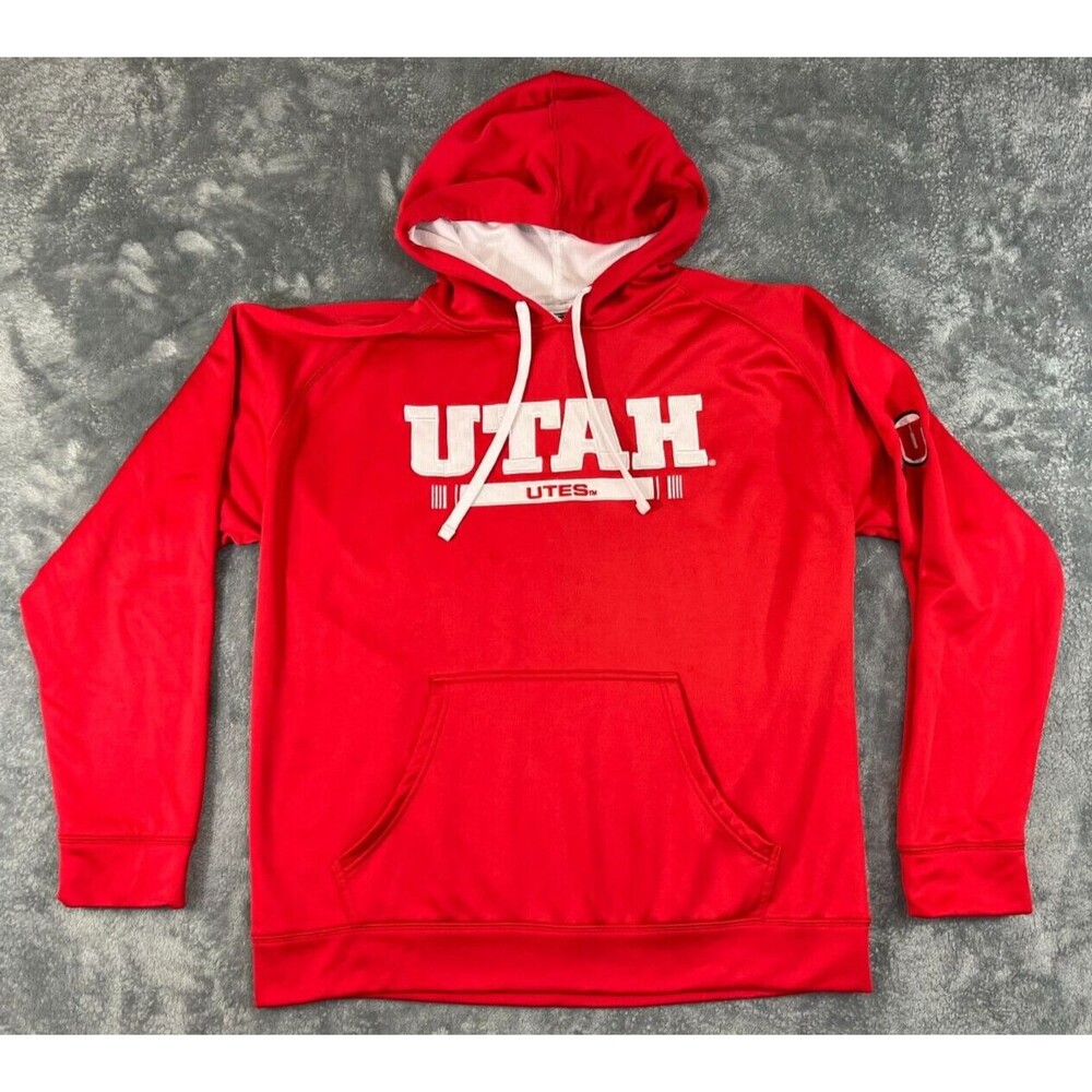 Utah Utes Hoodie Sweatshirt Champion Men's Large Pull Over Red Kangaroo Pocket